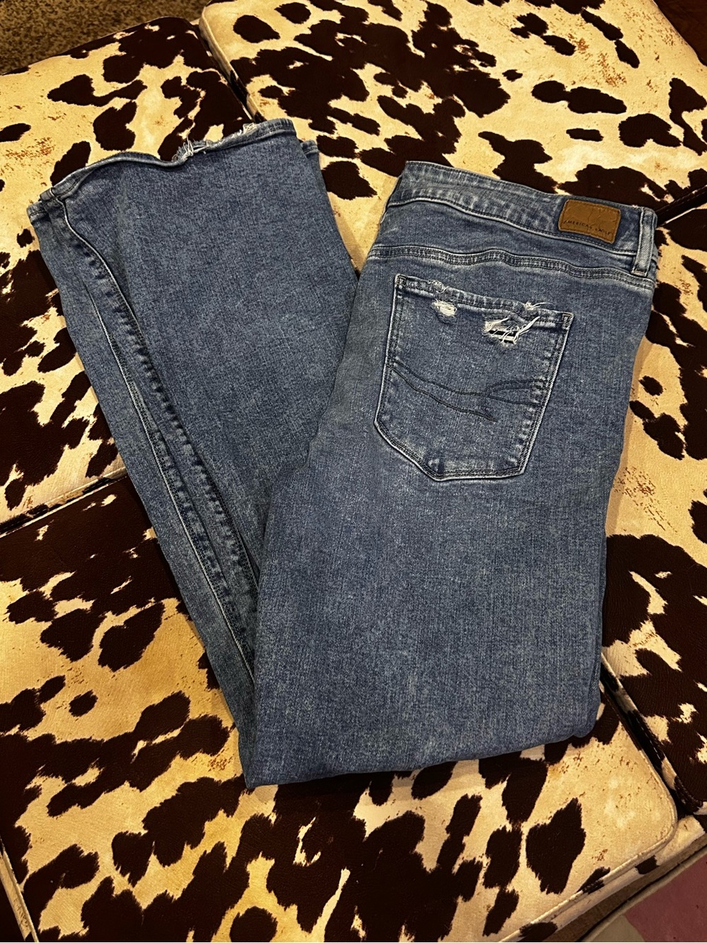 American Eagle Outfitters Blue Flare Jeans with Light Distressing